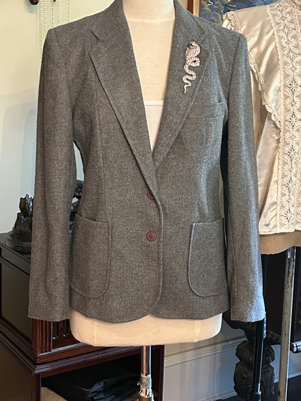 1970’s Cucumber Classic Women's Gray Wool Blend Blazer Jacket Sz S